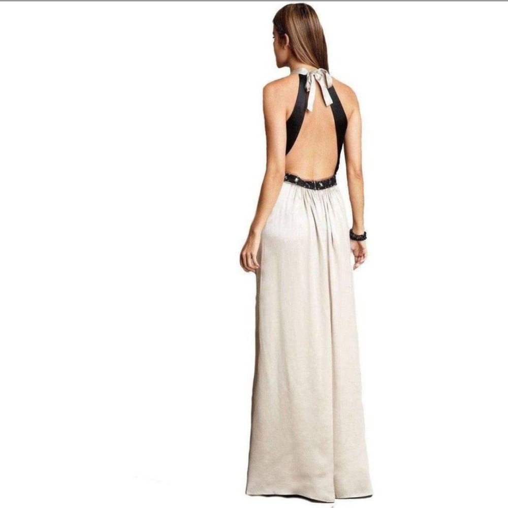 BCBG “ Charmeuse ” Champagne Beaded Evening Gown